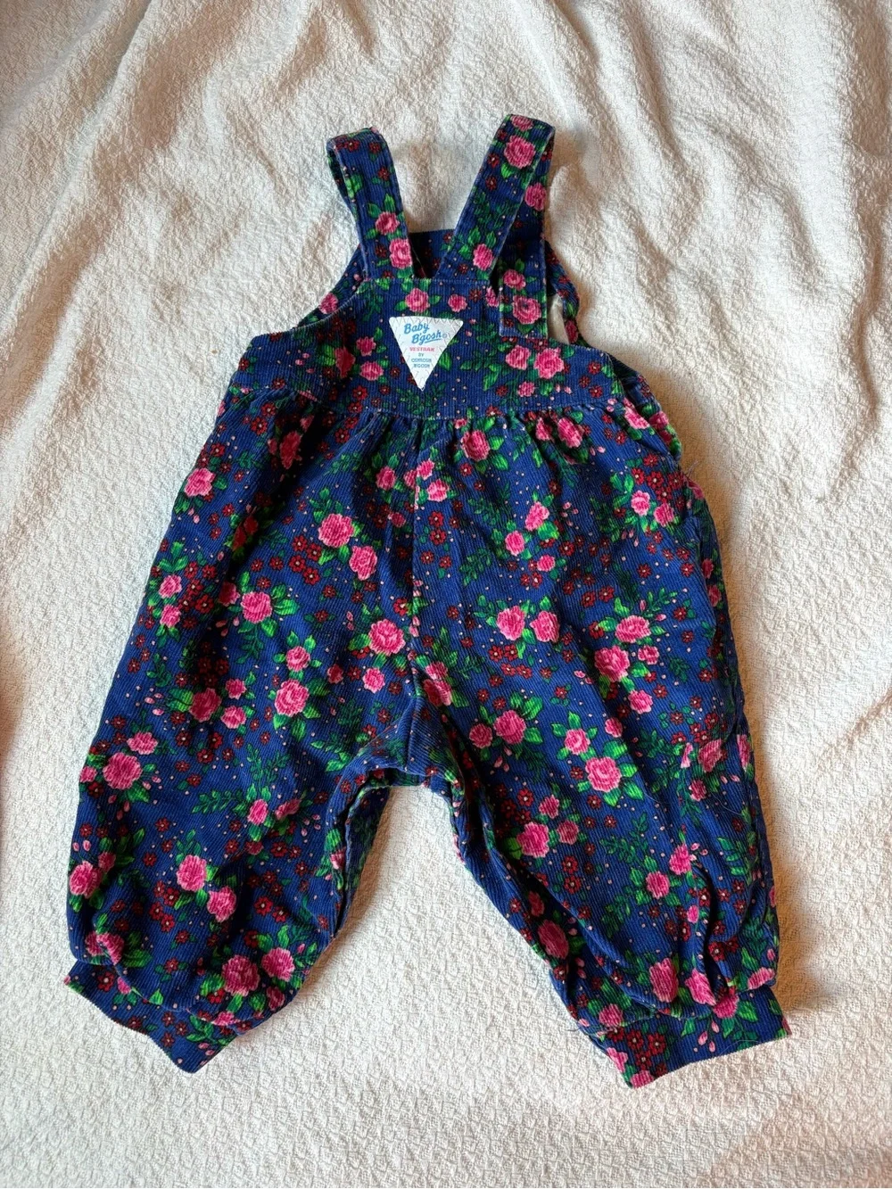 Vintage Oshkosh Baby Bright Floral Navy Pink Corduroy Overalls